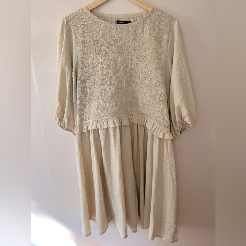 Smocked Crinkle Puff Sleeve Skater Dress